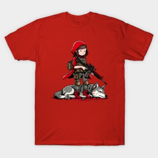 Tactical Little Red Riding Hood Adventure Tee: Where Fairytales Meet Bold Style T-Shirt